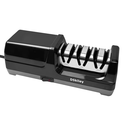 DSkiley Professional 3-stage Electric Knife Sharpener for Kitchen Knives, with 100% Diamond Abrasive 20° Precision Angle Guide, Quickly Sharpening, Repairing/Restoring/Polish Blades (Black) - Image 1