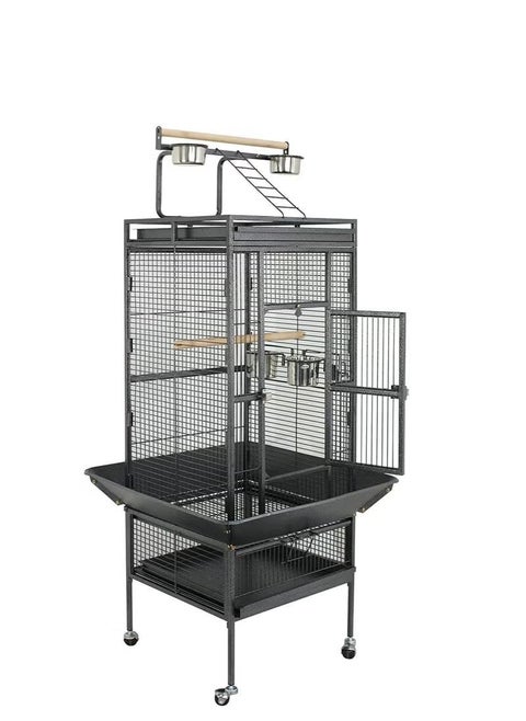 Wrought Iron Bird Cage with Stand, Large Bird Cage with Rolling Stand Parrot Chinchilla Finch Cage Macaw Conure Cockatiel Cockatoo Pet, 155x45.5x64.5cm