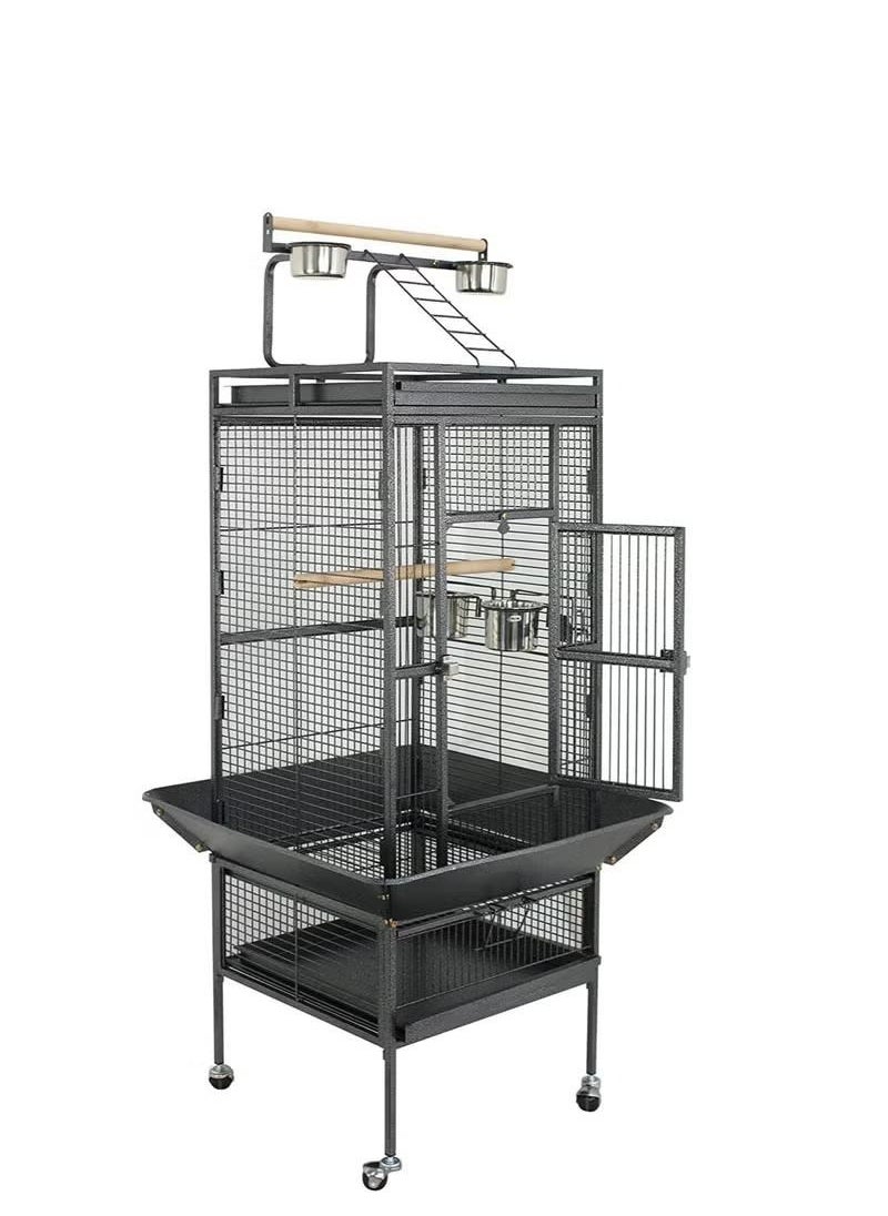Wrought Iron Bird Cage with Stand, Large Bird Cage with Rolling Stand Parrot Chinchilla Finch Cage Macaw Conure Cockatiel Cockatoo Pet, 155x45.5x64.5cm