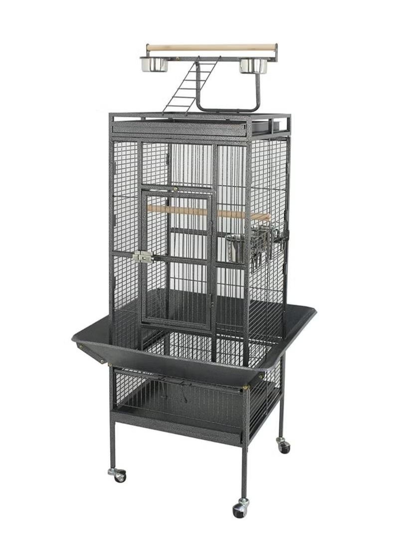 Wrought Iron Bird Cage with Stand, Large Bird Cage with Rolling Stand Parrot Chinchilla Finch Cage Macaw Conure Cockatiel Cockatoo Pet, 155x45.5x64.5cm