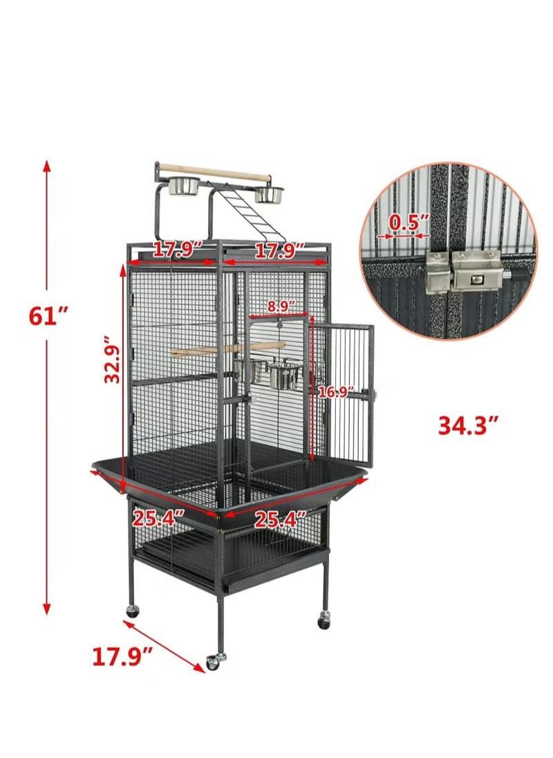 Wrought Iron Bird Cage with Stand, Large Bird Cage with Rolling Stand Parrot Chinchilla Finch Cage Macaw Conure Cockatiel Cockatoo Pet, 155x45.5x64.5cm