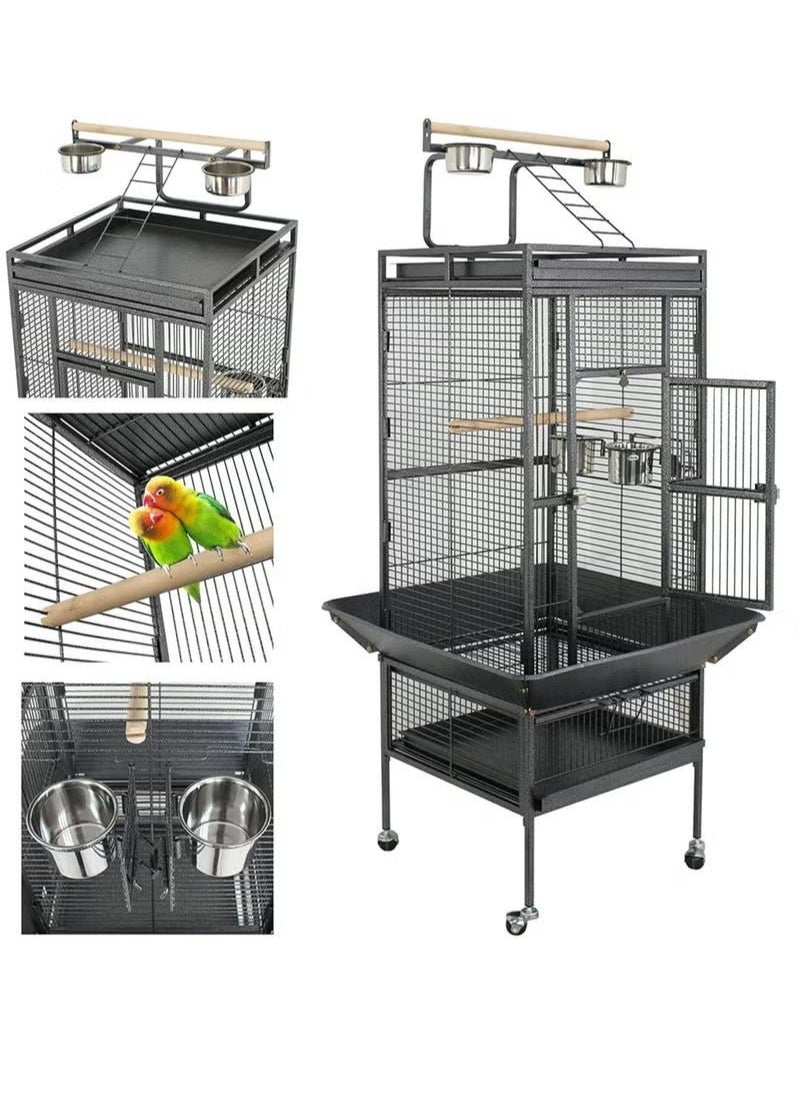 Wrought Iron Bird Cage with Stand, Large Bird Cage with Rolling Stand Parrot Chinchilla Finch Cage Macaw Conure Cockatiel Cockatoo Pet, 155x45.5x64.5cm