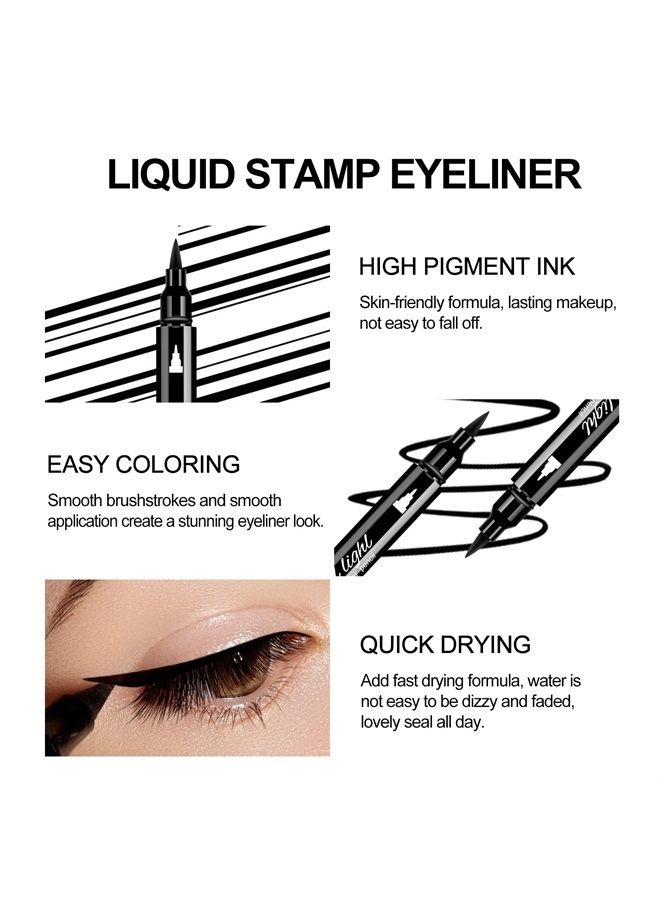 Ownest 3 Pcs Double-sided Liquid Eyeliner Pen,with Eye Makeup Stamp Super Slim Gel Felt Tip High Black Pigment,Waterproof Smudgeproof Long Lasting Eyeliner Eye Tattoo Makeup Tool-Set A - Image 4