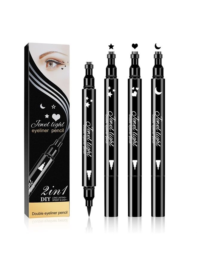 Ownest 3 Pcs Double-sided Liquid Eyeliner Pen,with Eye Makeup Stamp Super Slim Gel Felt Tip High Black Pigment,Waterproof Smudgeproof Long Lasting Eyeliner Eye Tattoo Makeup Tool-Set A - Image 1