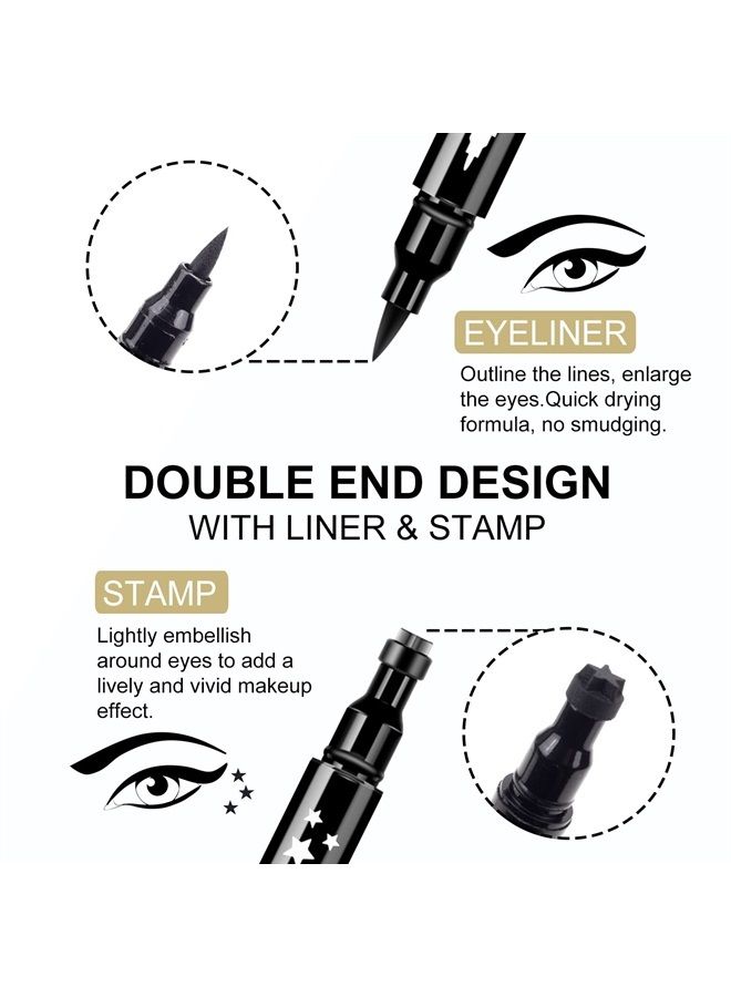 Ownest 3 Pcs Double-sided Liquid Eyeliner Pen,with Eye Makeup Stamp Super Slim Gel Felt Tip High Black Pigment,Waterproof Smudgeproof Long Lasting Eyeliner Eye Tattoo Makeup Tool-Set A - Image 2