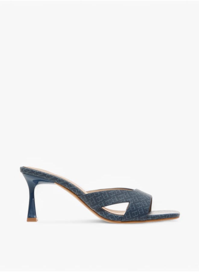 Flora Bella By Shoexpress Women Monogram Print Slip-On Sandals with Flared Heels  - Image 3