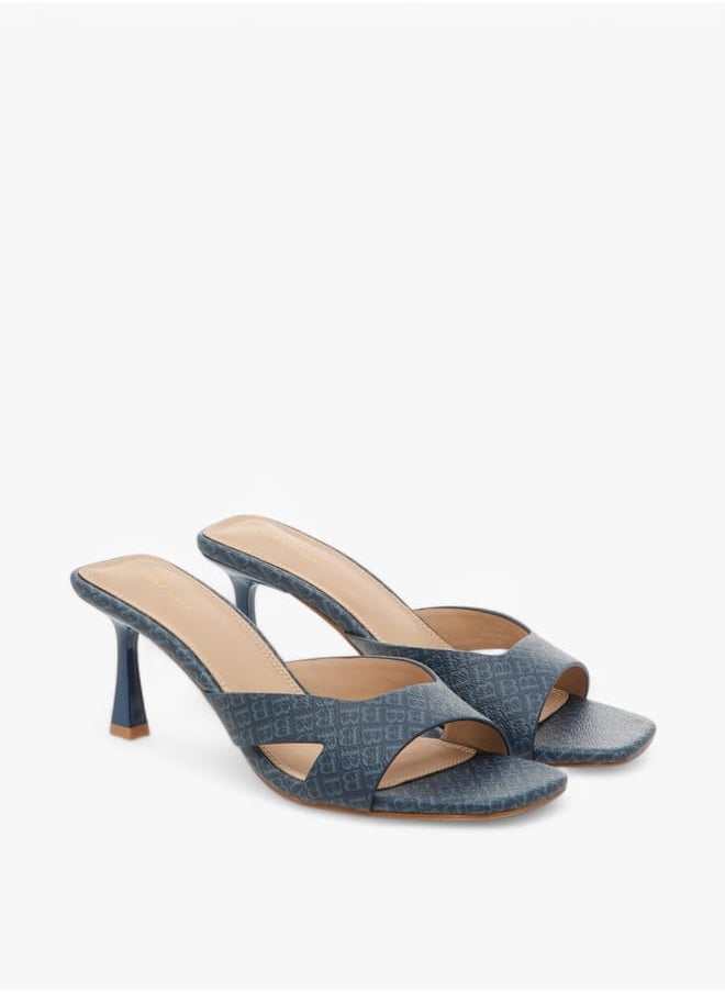 Flora Bella By Shoexpress Women Monogram Print Slip-On Sandals with Flared Heels  - Image 1