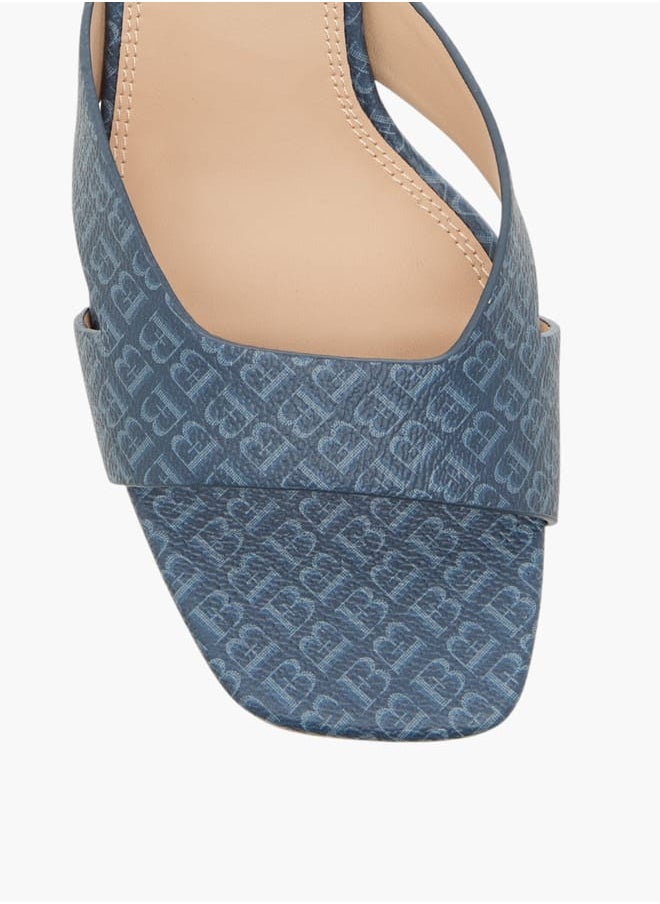 Flora Bella By Shoexpress Women Monogram Print Slip-On Sandals with Flared Heels  - Image 4