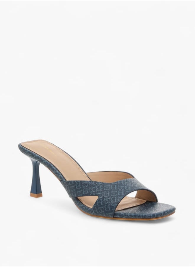 Flora Bella By Shoexpress Women Monogram Print Slip-On Sandals with Flared Heels  - Image 2