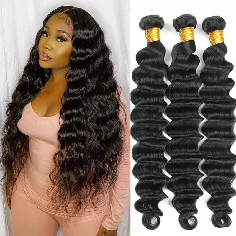 Borchan Brazilian Virgin Loose Deep Wave Bundles 100 Unprocessed Virgin Human Hair Bundles 16 18 20 Loose Wave Bundles Brazilian Deep Human Hair Natural Black Color