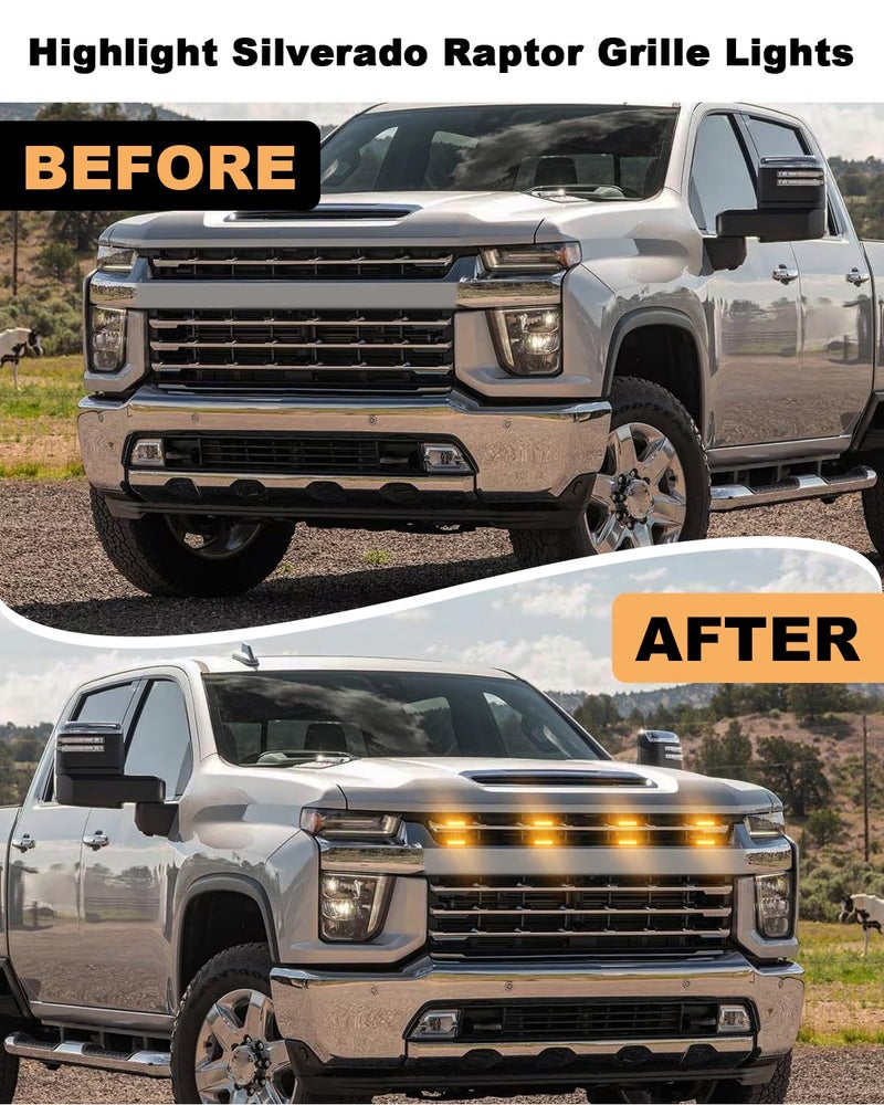 TBHOO LED Grill Light for 2025 2024 Chevrolet Silverado Raptor Grille Lights Amber Warning Front Bumper Lamp 2019-2023 Silverado Accessories 4Pcs (Yellow) - Image 2