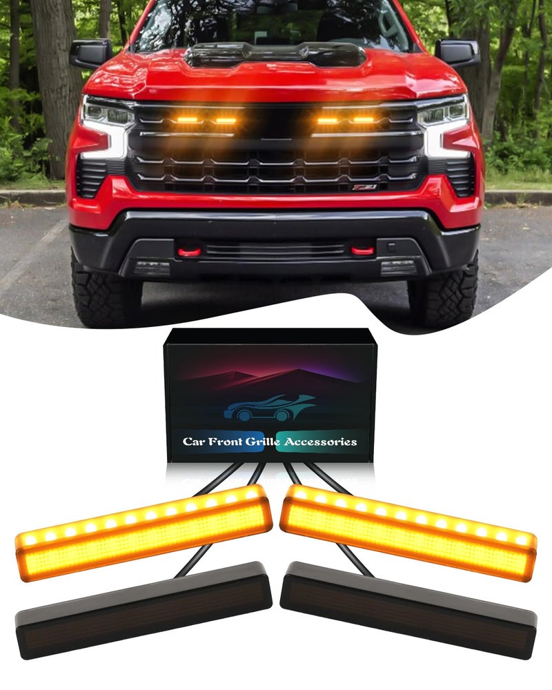 TBHOO LED Grill Light for 2025 2024 Chevrolet Silverado Raptor Grille Lights Amber Warning Front Bumper Lamp 2019-2023 Silverado Accessories 4Pcs (Yellow) - Image 1