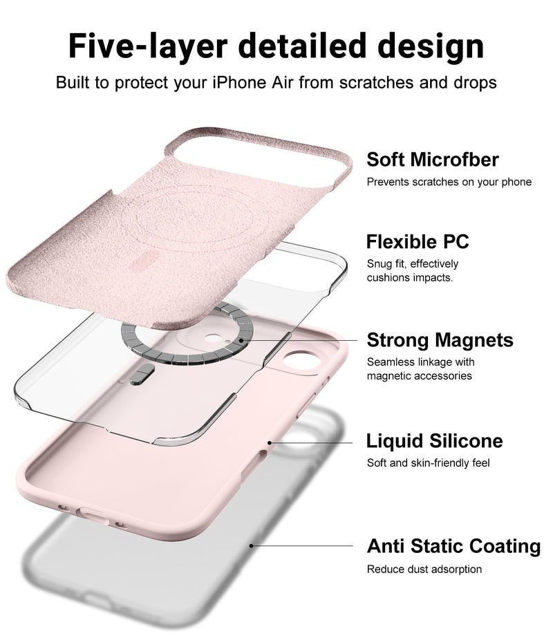 OTOFLY Magnetic for iPhone 17 Air Case,Compatible with Magsafe,Classic Liquid Silicone Mobile Phone Case,Integrated Camera Control Button,Anti-Scratch Microfiber Lining, Chalk Pink - Image 3
