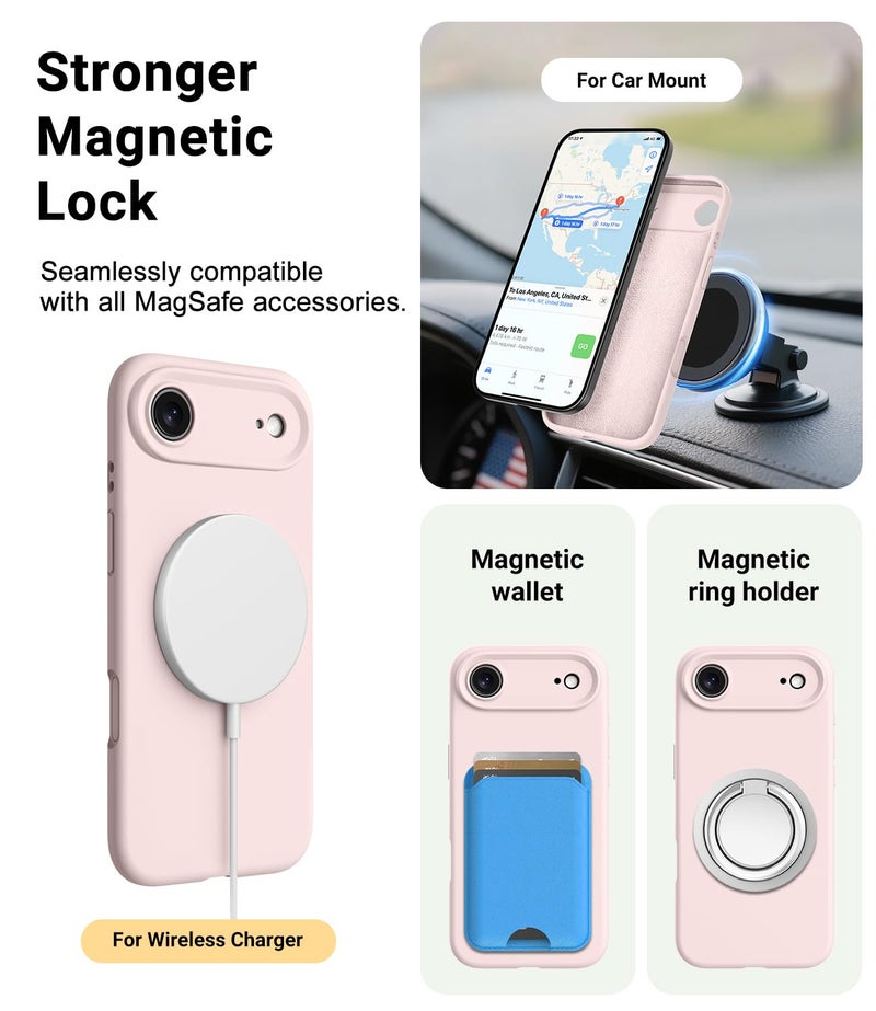 OTOFLY Magnetic for iPhone 17 Air Case,Compatible with Magsafe,Classic Liquid Silicone Mobile Phone Case,Integrated Camera Control Button,Anti-Scratch Microfiber Lining, Chalk Pink - Image 5