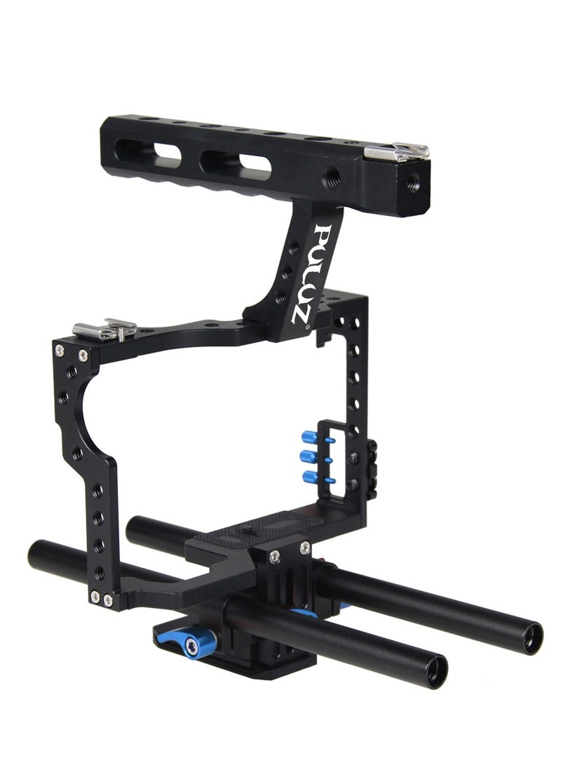 PULUZ Camera Cage Handle Stabilizer for Sony A7 & A7S & A7R, A7 II & A7R II & A7S II, A7R III & A7S III, A7R IV, A6000, A6500, A6300, Panasonic Lumix DMC-GH4