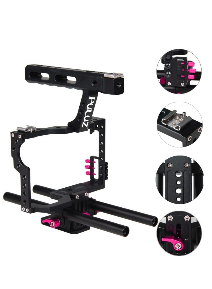 PULUZ Camera Cage Handle Stabilizer for Sony A7 & A7S & A7R, A7 II & A7R II & A7S II, A7R III & A7S III, A7R IV, A6000, A6500, A6300, Panasonic Lumix DMC-GH4