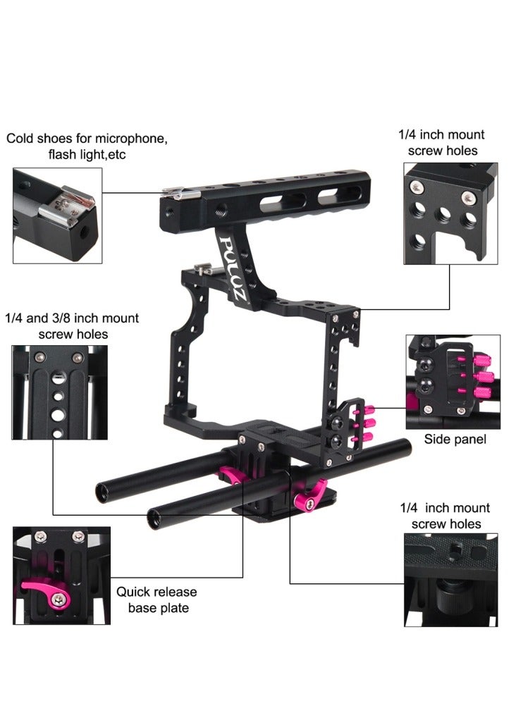 PULUZ Camera Cage Handle Stabilizer for Sony A7 & A7S & A7R, A7 II & A7R II & A7S II, A7R III & A7S III, A7R IV, A6000, A6500, A6300, Panasonic Lumix DMC-GH4