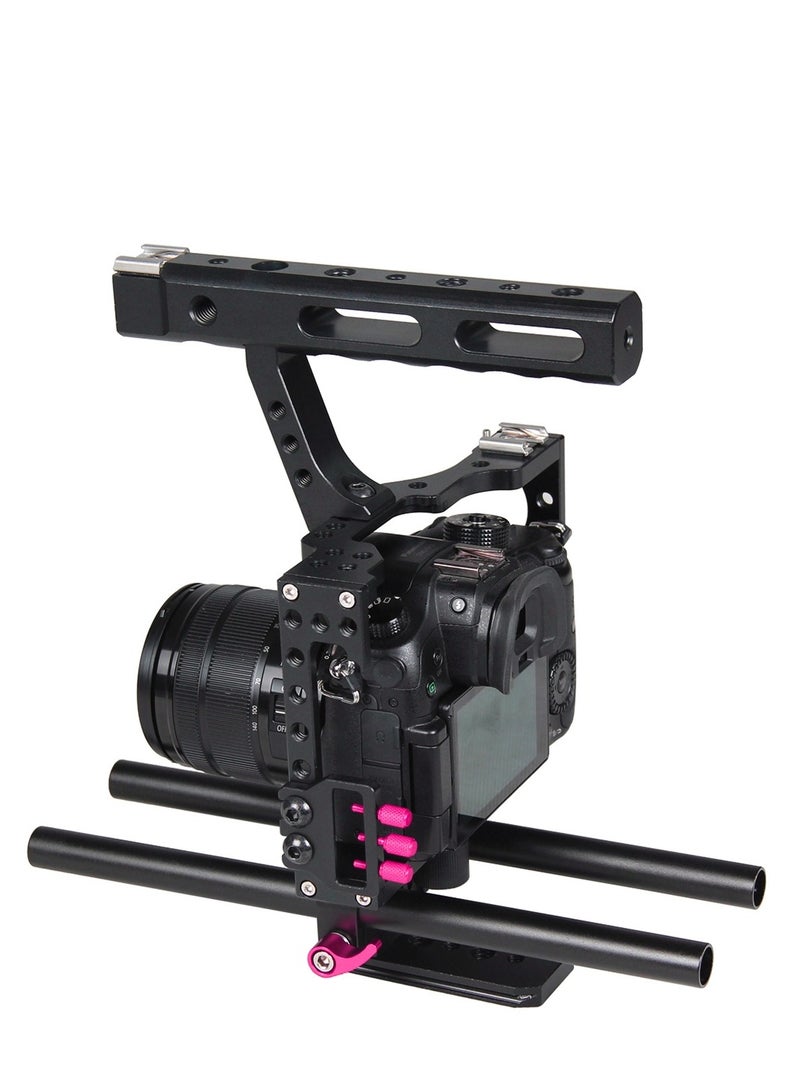 PULUZ Camera Cage Handle Stabilizer for Sony A7 & A7S & A7R, A7 II & A7R II & A7S II, A7R III & A7S III, A7R IV, A6000, A6500, A6300, Panasonic Lumix DMC-GH4