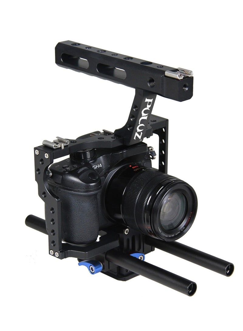 PULUZ Camera Cage Handle Stabilizer for Sony A7 & A7S & A7R, A7 II & A7R II & A7S II, A7R III & A7S III, A7R IV, A6000, A6500, A6300, Panasonic Lumix DMC-GH4