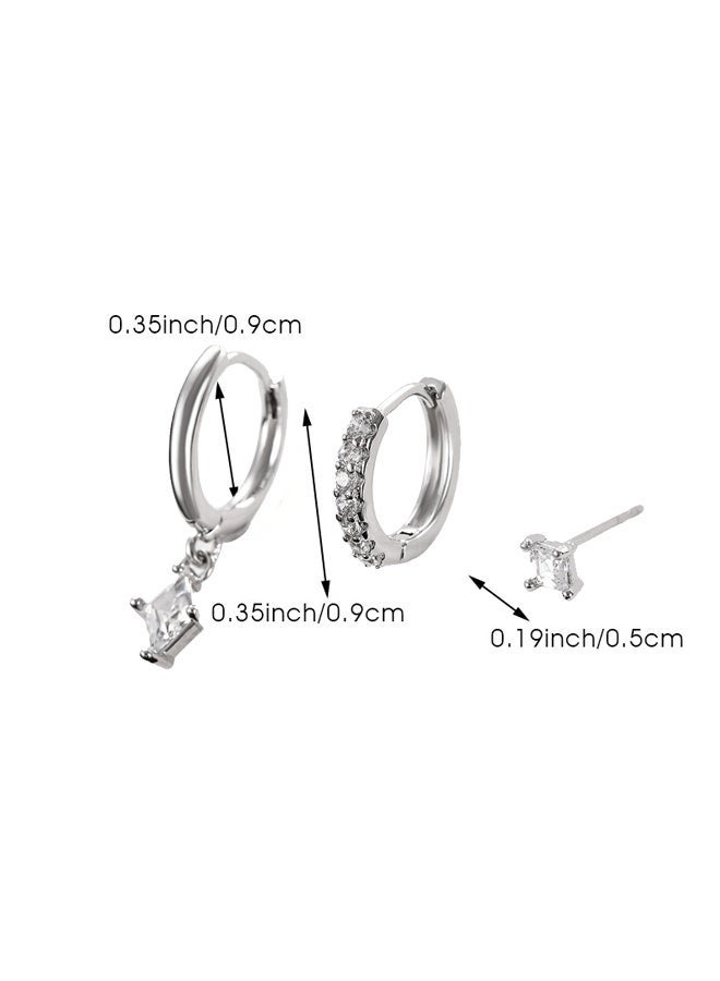 DAEVO Silver  Diamond Zircon Earring Set Women Dainty 3Pcs Multiple Piercings Daily Party Gift Jewelry - Image 2