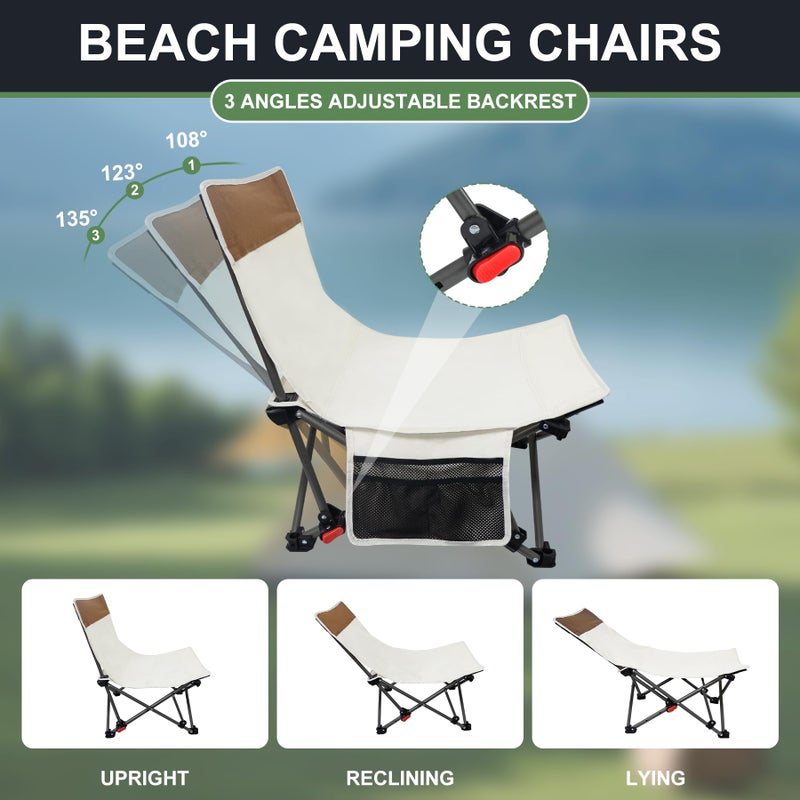 WTVIDAS Compact Beach Chairs 2 Pack with 3-Position Lay Flat Low Portable Camping Chairs for Adults Folding Reclining Chairs for Beach, Lawn, Travel - Image 3