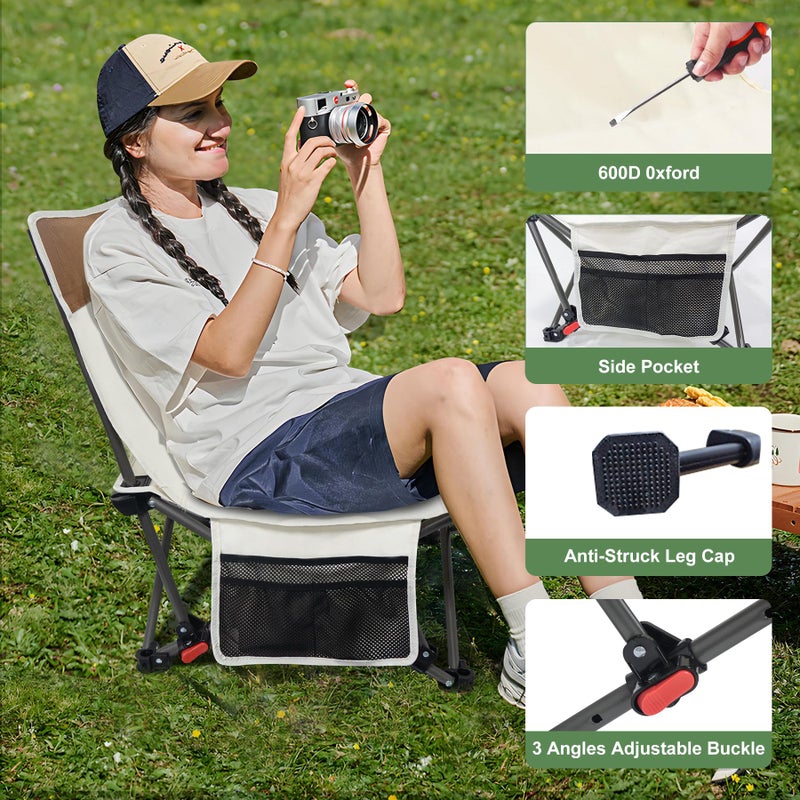 WTVIDAS Compact Beach Chairs 2 Pack with 3-Position Lay Flat Low Portable Camping Chairs for Adults Folding Reclining Chairs for Beach, Lawn, Travel - Image 5