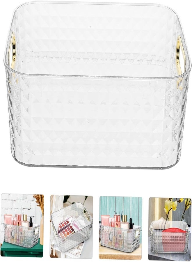 KD ZONE Clear Acrylic Diamond Pattern Storage Bin with Golden Handles, Decorative Organiser for Home, Office, Bathroom - Image 4