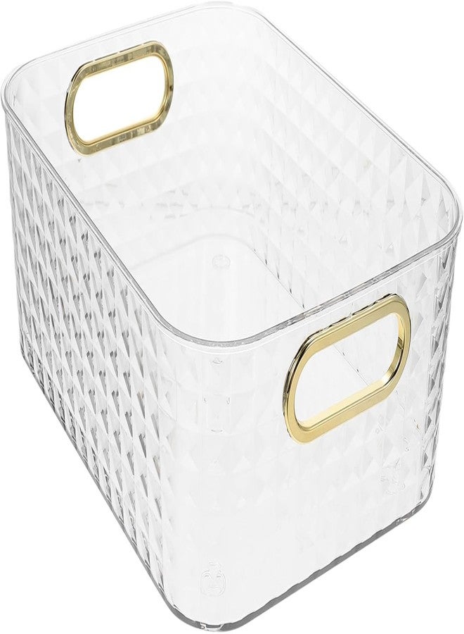 KD ZONE Clear Acrylic Diamond Pattern Storage Bin with Golden Handles, Decorative Organiser for Home, Office, Bathroom - Image 1