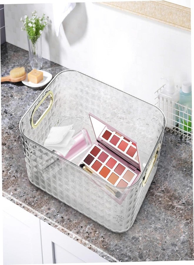 KD ZONE Clear Acrylic Diamond Pattern Storage Bin with Golden Handles, Decorative Organiser for Home, Office, Bathroom - Image 2