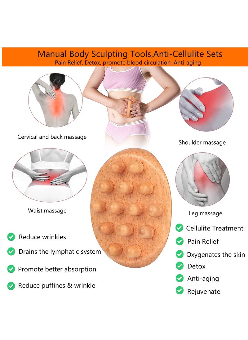 SYOSI Wood Massage Tools for Body Shaping and Massage Wooden Gua Sha Tools with 14 Massage Beads for Waist Buttocks Thighs Arms and Belly High Quality Natural Beech Wood  - Image 2