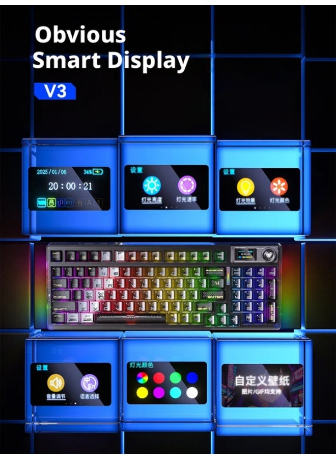 AULA F98 Pro V3 Wireless Mechanical Gaming Keyboard, 10000mAh Battery Gasket Mount Keyboard with TFT Color Smart Display & Knob, Tri-Mode BT5.1/2.4G/Wired, Hot Swappable,RGB Backlit, Black Transparent - Image 2