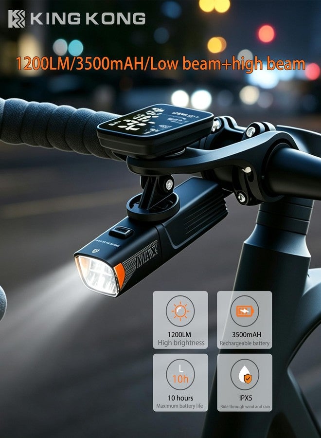 KING KONG Kingkong Bike Lights High & Low Beam 1200 Lumen Rechargeable Bicycle Headlight, Bike Lights for Night Riding, Waterproof MTB Accessories Compatible Garmin & GoPro Mount, Replaceable Batteries X7MAX - Image 2