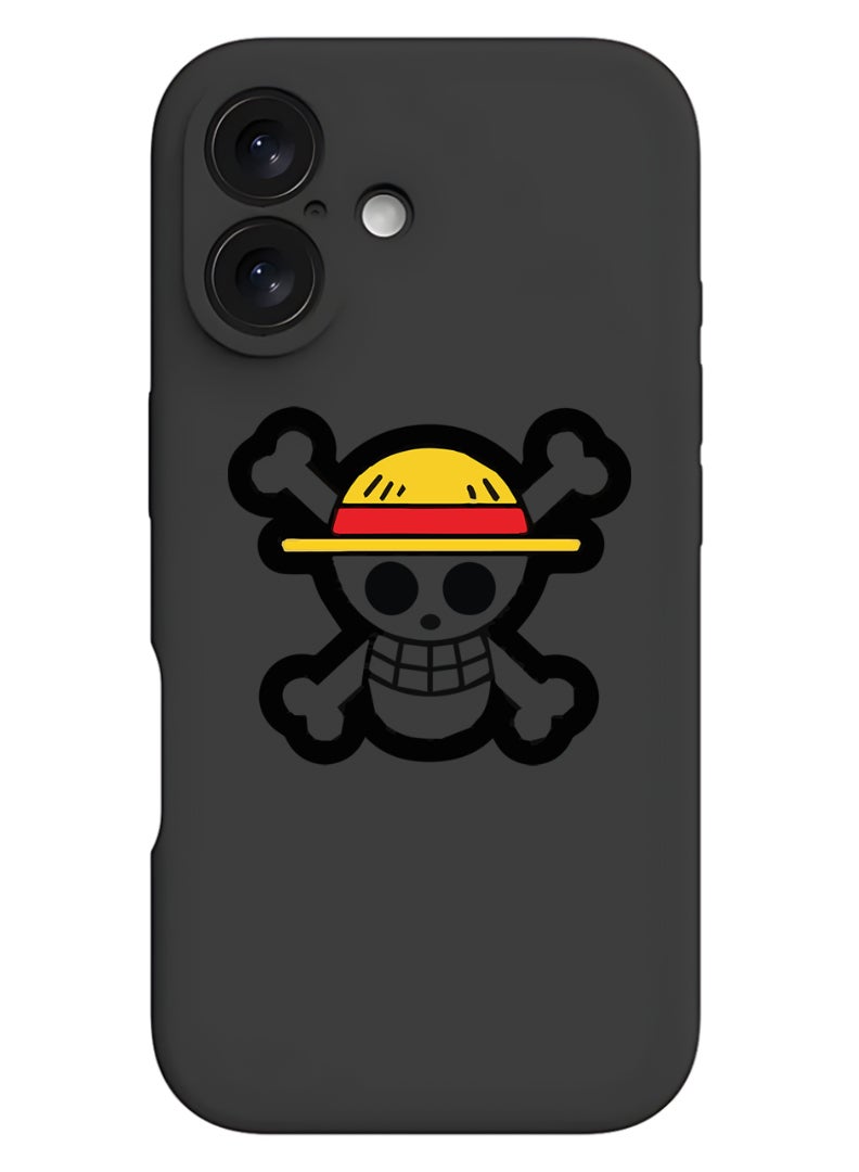 Theodor iPhone 16 Plus Black Protective Slim Fit Case Liquid Silicone Cover with Full Body Protection Anti-Scratch Shockproof Case For iPhone - Skull - Image 1