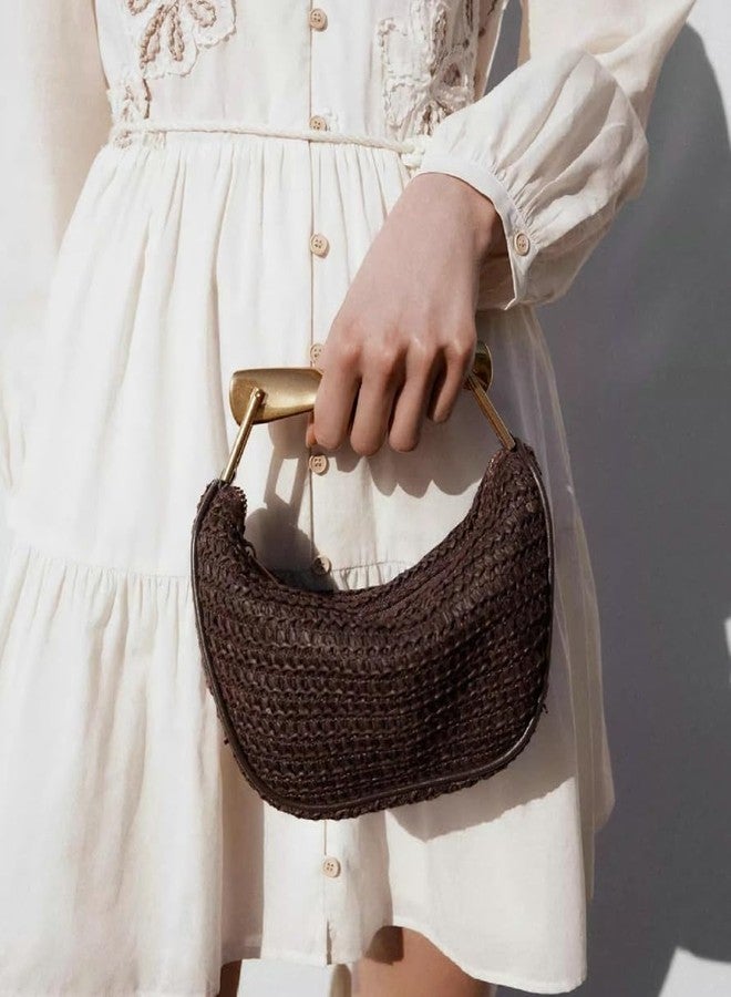 Caistre Straw Tote Bag Purse for Women Mini Beach Crossbody Handbag Metal Top Handle Clutch Summer Purse Shoulder Bag Woven Handbag - Image 3