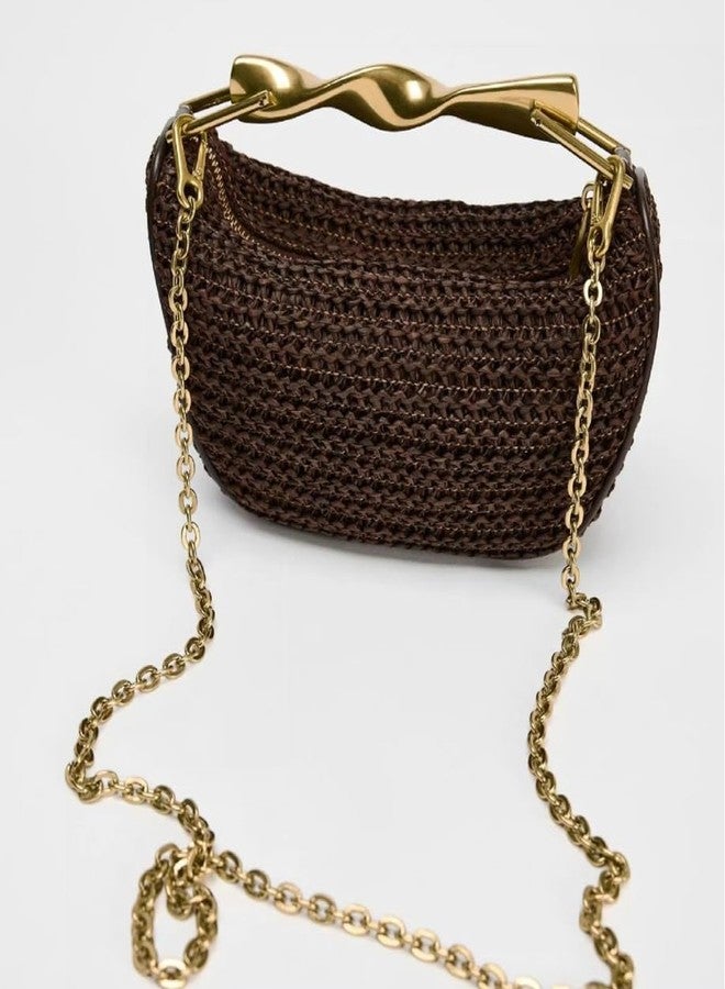 Caistre Straw Tote Bag Purse for Women Mini Beach Crossbody Handbag Metal Top Handle Clutch Summer Purse Shoulder Bag Woven Handbag - Image 4
