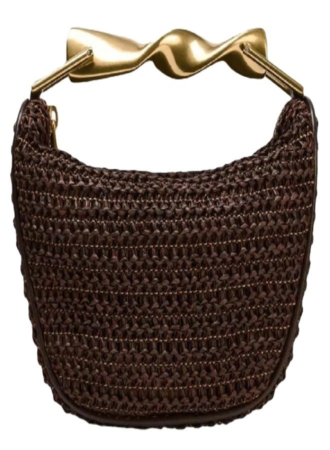 Caistre Straw Tote Bag Purse for Women Mini Beach Crossbody Handbag Metal Top Handle Clutch Summer Purse Shoulder Bag Woven Handbag - Image 1