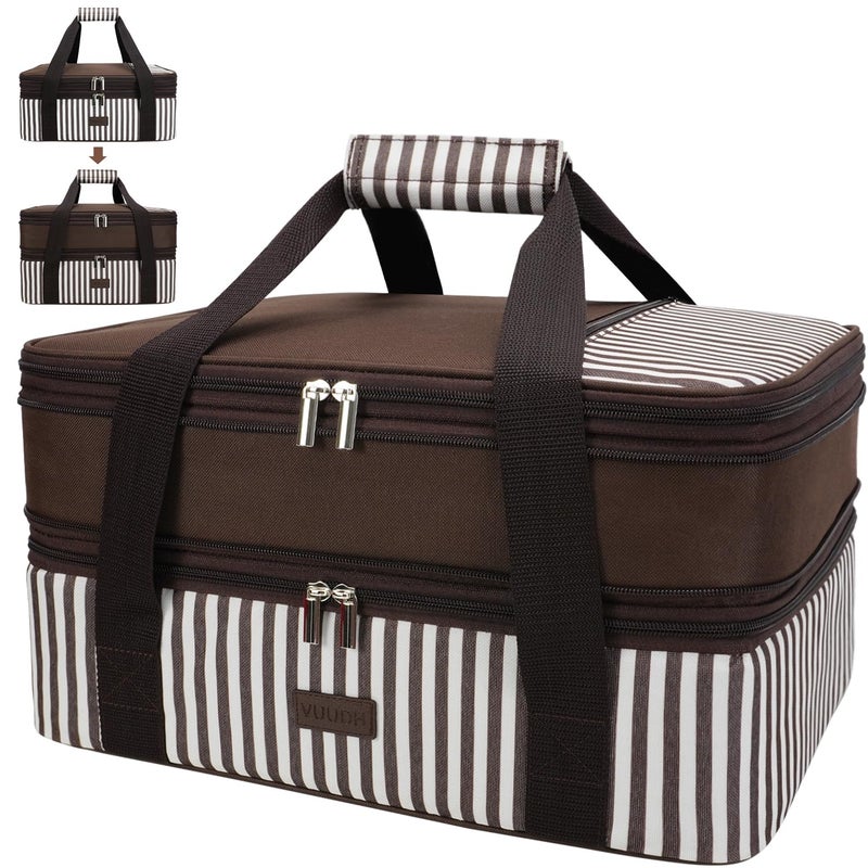 Vuudh Expandable Casserole Carrier Bag Double Decker Food Bag Insulated Casserole Carrier for Hot or Cold Food Lasagna Holder Tote for PicnicsBeachesTraveling or Gifts