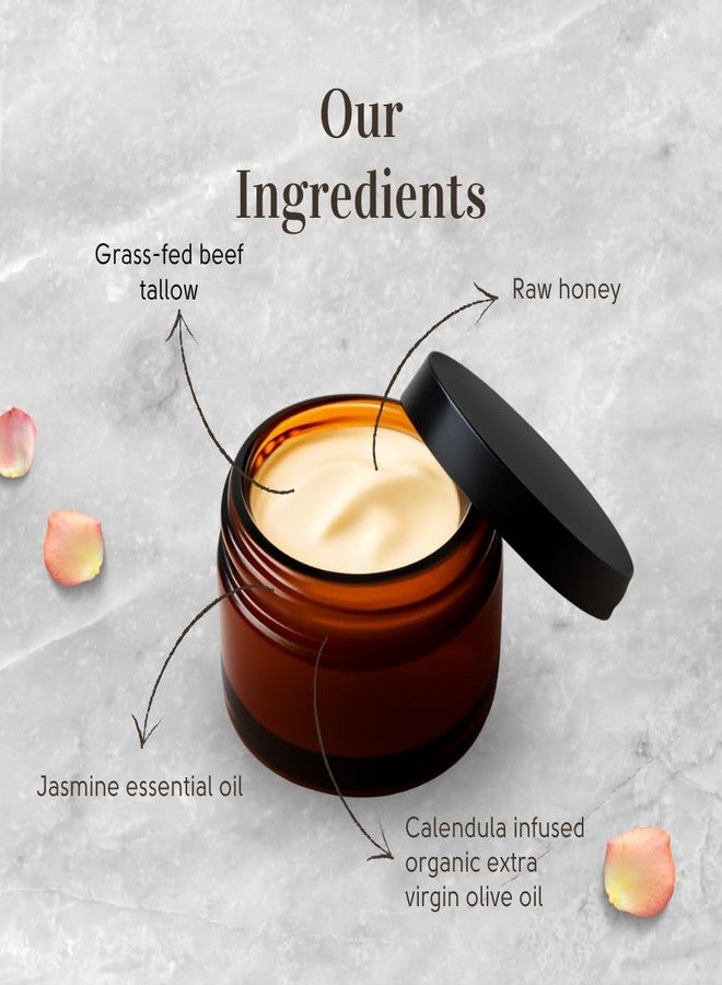Whipped Tallow & Honey Balm - Natural Moisturiser for Dry, Sensitive Skin | Calendula-Infused Olive Oil | Handmade | Grass-Fed Tallow | All-Natural Care | 1.4 oz | Jasmine Essential Oil | - Image 2