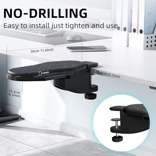 CABTE Ergonomics Desk Extender Tray Table Mount Arm Wrist Rest Shelf 180 Swivel Elbow Arm Support Computer Desk Extender Tray for Home and Office Black Rotating - Image 3