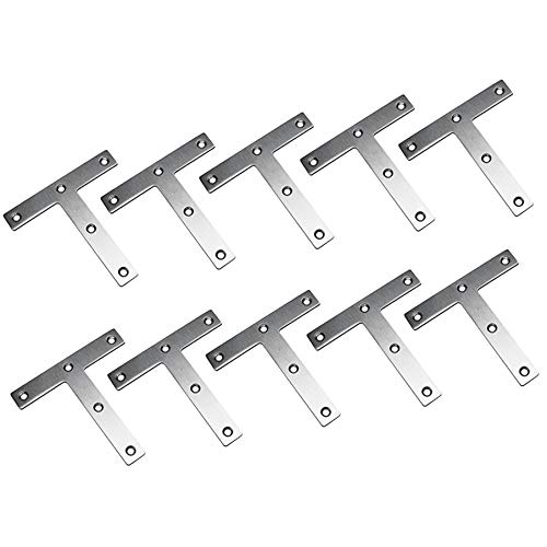 Tiberham T Shaped Repair Plate, Tiberham 80 x 80 mm Stainless Steel Corner Brackets Angle Braces, Heavy Duty Flat Mending Plate Joining Connector Fixing Bracket Support (Pack of 10) - Image 1
