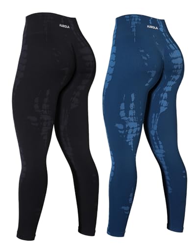AUROLA Serpent 2 Pieces Pack Set Seamless Scrunch Workout Leggings for Women Active Gym PantsPack Black Water BlueM - Image 1