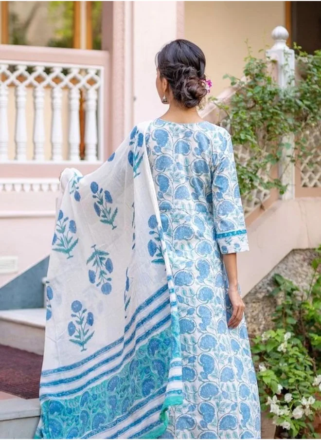 زيري سوق Sky Blue Jaal Printed Kurta Dupatta Set