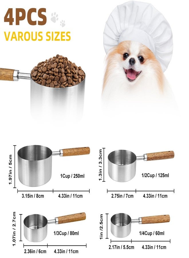 JOBVERT 4 Pcs Dog Food Scoop, Stainless Steel 1 Cup, 1/2 Cup, 1/3 Cup, 1/4 Cup Measuring Cup, Cat Food Scoop with Wood Handle, Pet Food Scoop - Image 2
