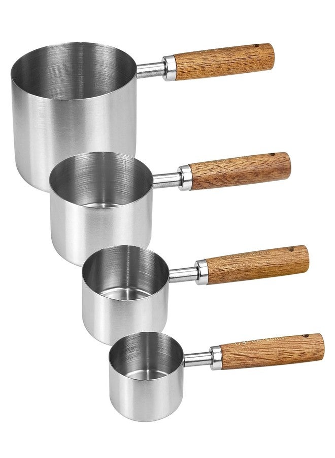 JOBVERT 4 Pcs Dog Food Scoop, Stainless Steel 1 Cup, 1/2 Cup, 1/3 Cup, 1/4 Cup Measuring Cup, Cat Food Scoop with Wood Handle, Pet Food Scoop - Image 1