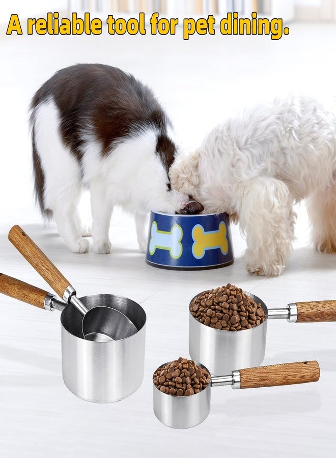 JOBVERT 4 Pcs Dog Food Scoop, Stainless Steel 1 Cup, 1/2 Cup, 1/3 Cup, 1/4 Cup Measuring Cup, Cat Food Scoop with Wood Handle, Pet Food Scoop - Image 4