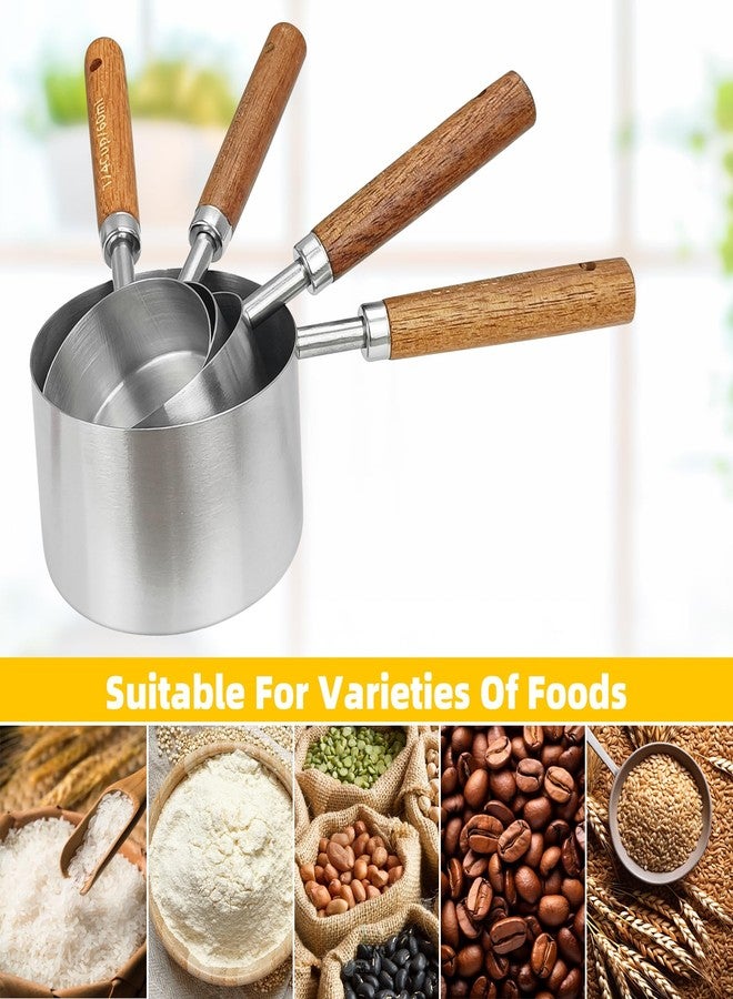 JOBVERT 4 Pcs Dog Food Scoop, Stainless Steel 1 Cup, 1/2 Cup, 1/3 Cup, 1/4 Cup Measuring Cup, Cat Food Scoop with Wood Handle, Pet Food Scoop - Image 5