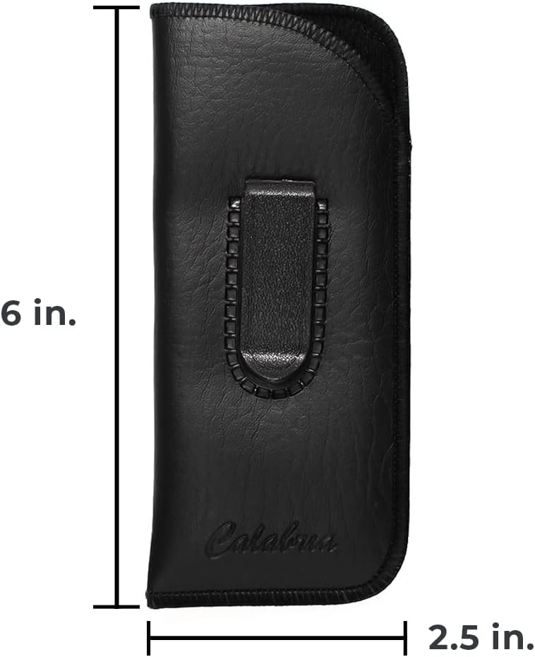 Slim Eye Glasses Case w/Clip Soft PU Leather Black Men Women Eyeglasses Pouch Slip-In Eyewear Holder Sunglass Bag