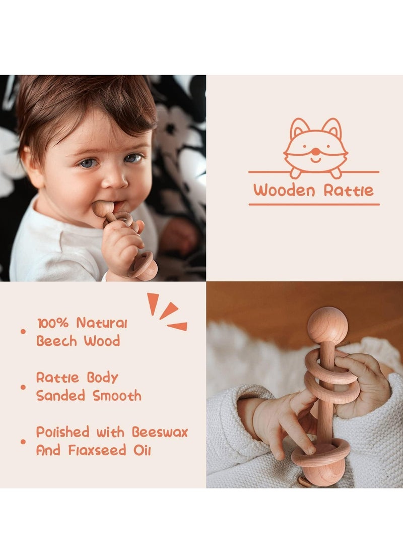 Flushrenic Baby Gift Basket,Baby Gifts for Girls Boys, Unique Baby Gifts Basket Essentials Stuffs - Baby Lovey Blanket Newborn Bibs Socks Wooden Rattle & Greeting Card, Newborn Baby Gift Set（Random greeting card styles） - Image 4