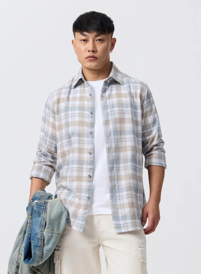 Men Multi-Check Spread Collar Shirt