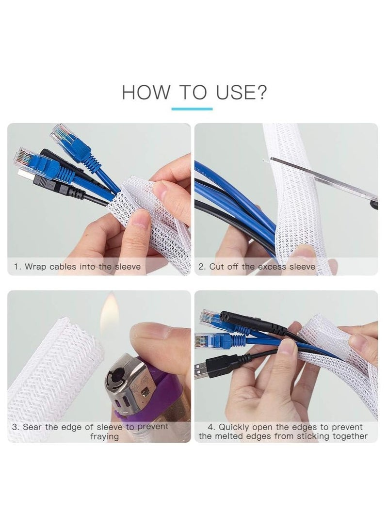 AGPtEK Cable Management Sleeve – 2M Length and 1.7CM Diameter Flexible Wire Organizer Tube for Tidying and Protecting Cables Behind Desk, Computer, or TV – Self-Closing Split Design, Easy to Cut to Desired Length, Protects Cords from Pets Chewing – Home and Office Cable Organizer – Wire Protection Sleeve – White Color - Image 3